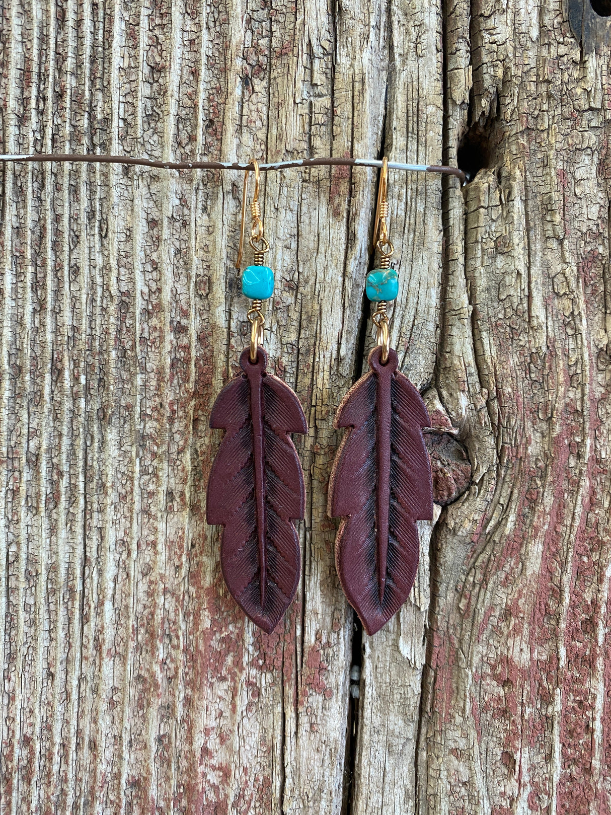 14089 Leather Feather Earrings from J.Forks Designs