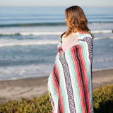 Seafoam Green & Coral Mexican Falsa Blanket From West Path