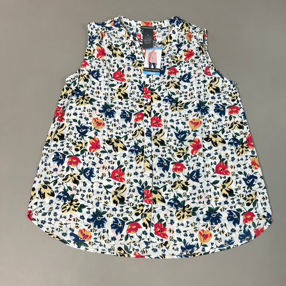 CHELSEA & THEODORE Sleeveless Blouse Women's Size L Bash Floral White 2165072 (NEW) from PayWut