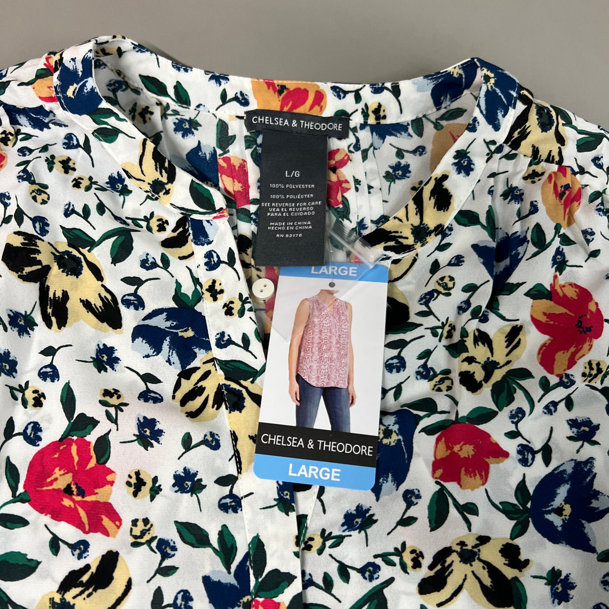 CHELSEA & THEODORE Sleeveless Blouse Women's Size L Bash Floral White 2165072 (NEW) from PayWut