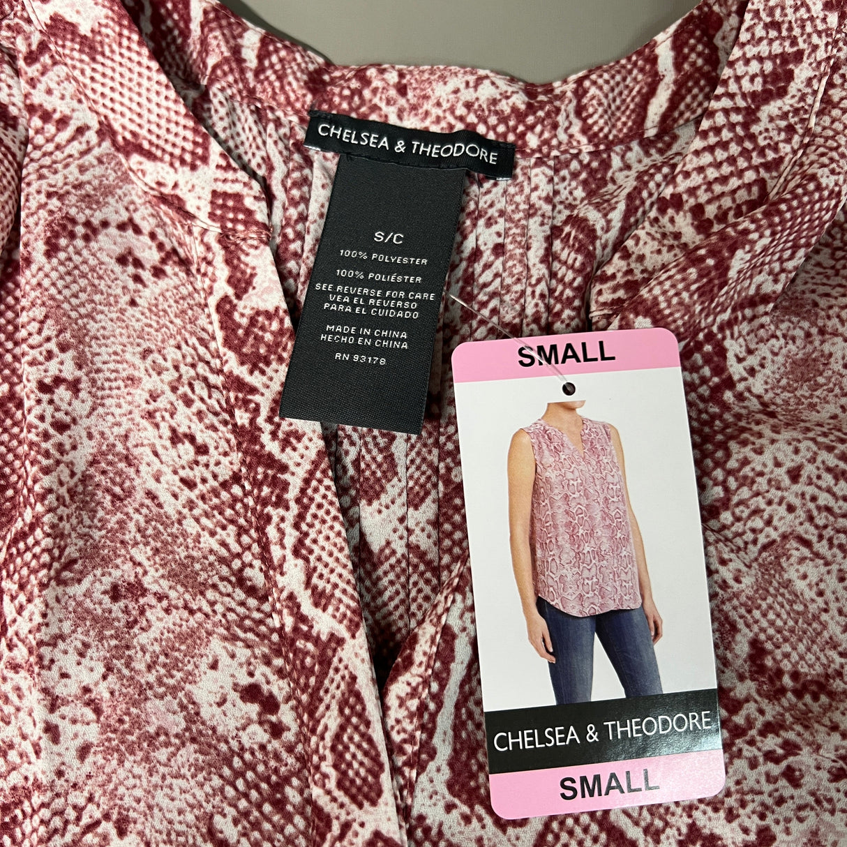 CHELSEA & THEODORE Sleeveless Blouse Women's Size S Pink Python 2165072 (NEW) from PayWut