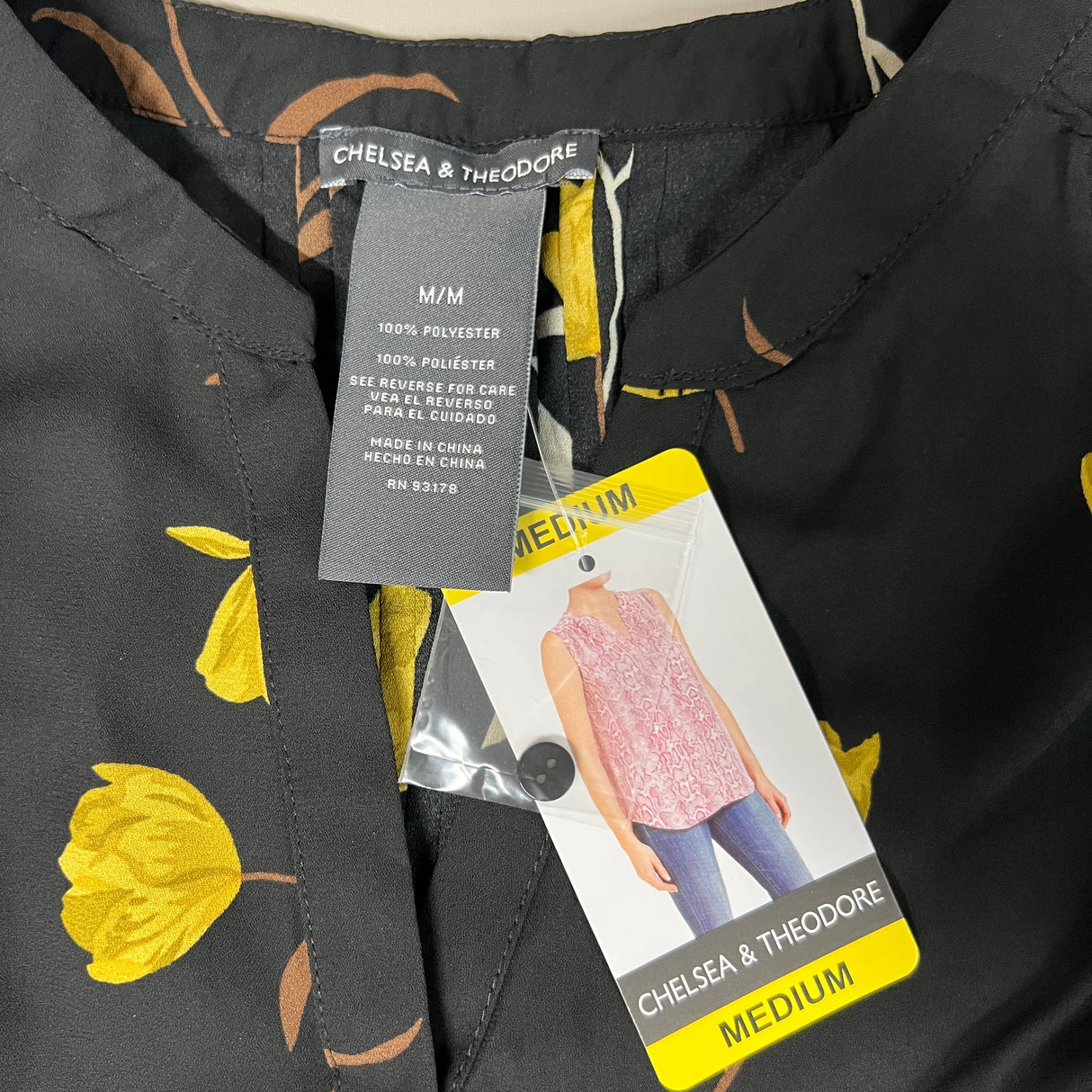 CHELSEA & THEODORE Sleeveless Blouse Women's Size M Black/Yellow Tulip 2165072 (NEW) from PayWut