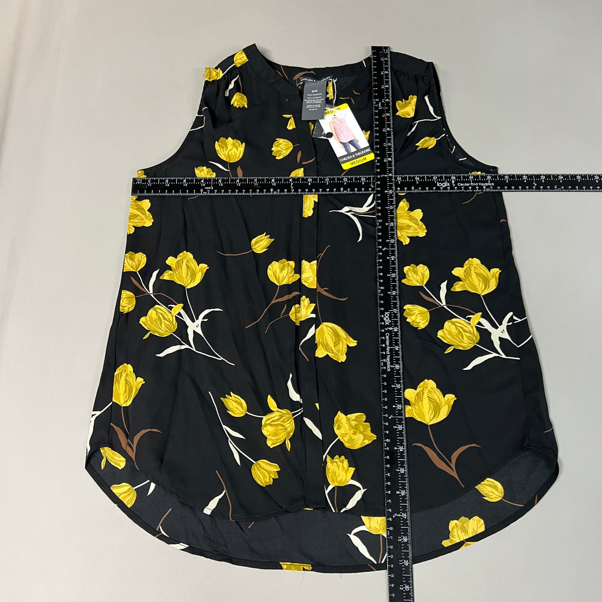 CHELSEA & THEODORE Sleeveless Blouse Women's Size M Black/Yellow Tulip 2165072 (NEW) from PayWut