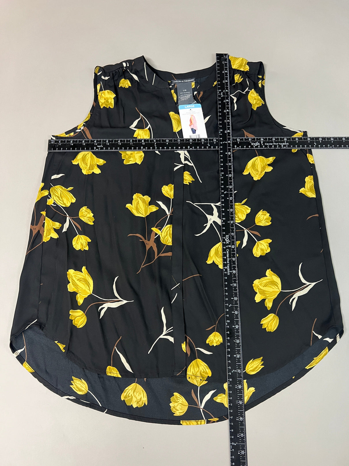 CHELSEA & THEODORE Sleeveless Blouse Women's Size L Black/Yellow Tulip 2165072 (NEW) from PayWut