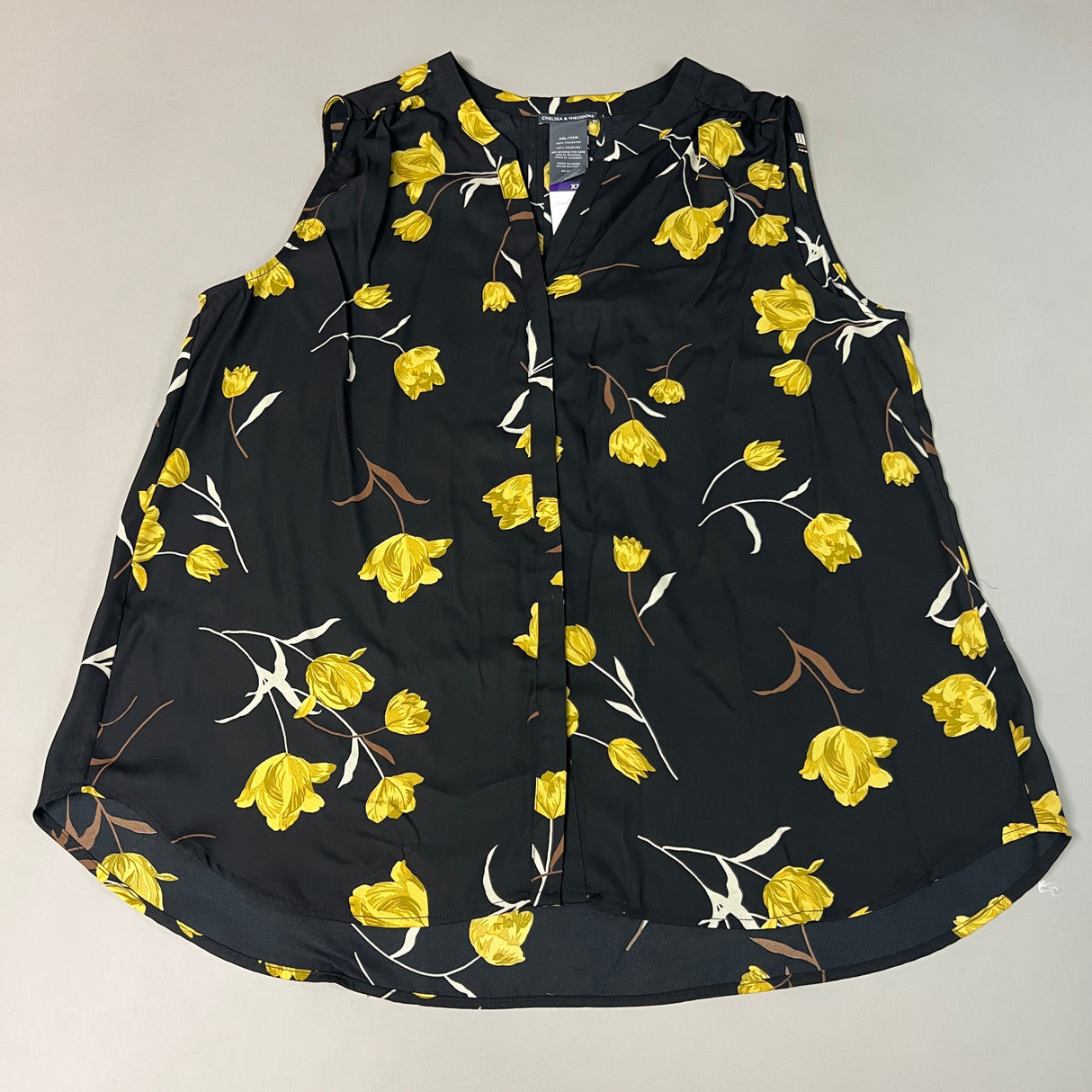 CHELSEA & THEODORE Sleeveless Blouse Women's Size XXL Black/Yellow Tulip 2165072 (NEW) from PayWut