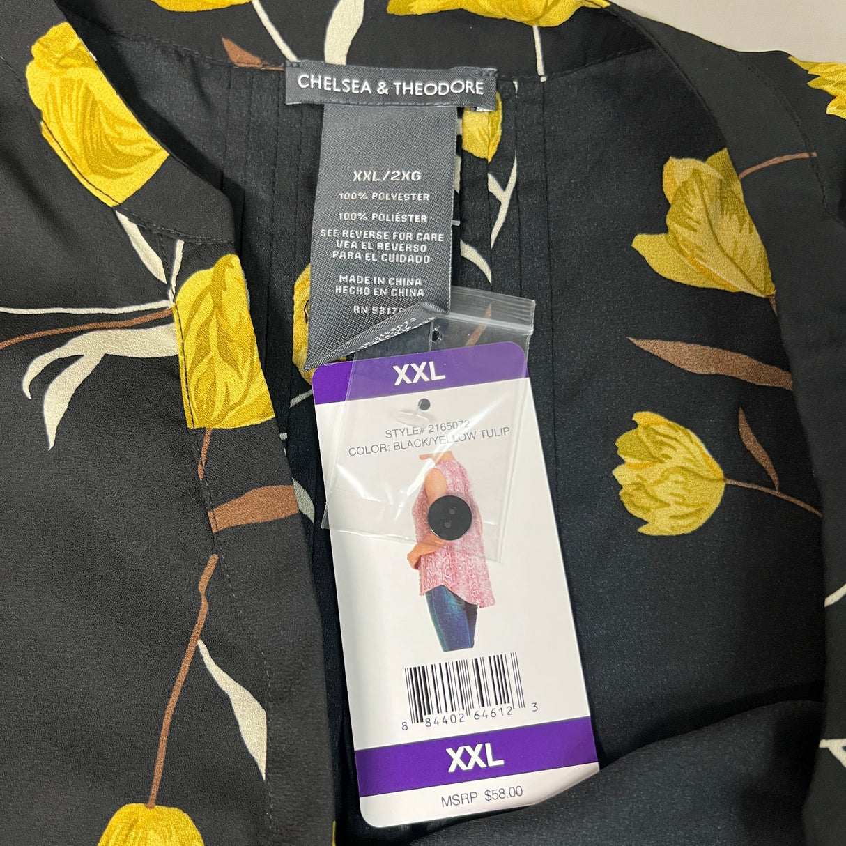 CHELSEA & THEODORE Sleeveless Blouse Women's Size XXL Black/Yellow Tulip 2165072 (NEW) from PayWut