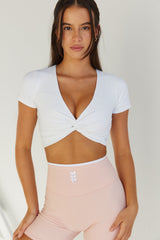 Astoria LIVE LUXE Front Crossed Quarter-Sleeve Crop - White From Astoria Activewear