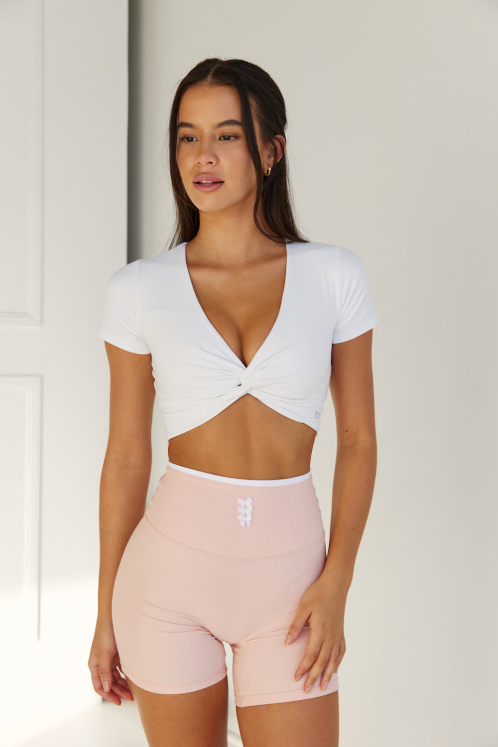 Astoria LIVE LUXE Front Crossed Quarter-Sleeve Crop - White From Astoria Activewear