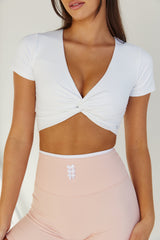 Astoria LIVE LUXE Front Crossed Quarter-Sleeve Crop - White From Astoria Activewear