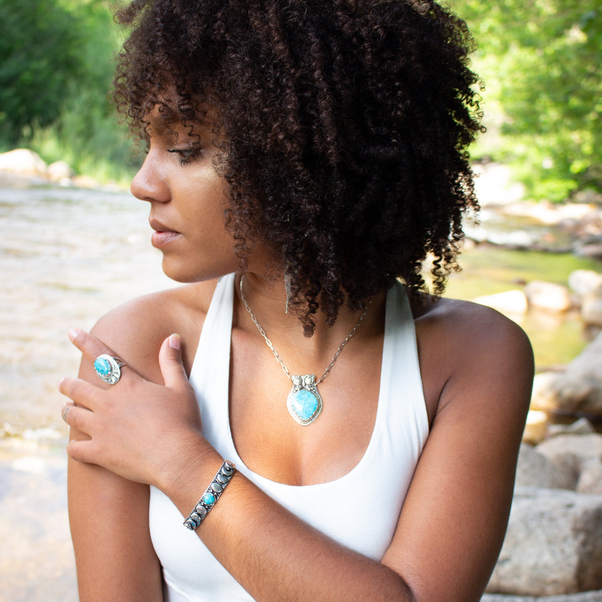 Moon Phases Cuff Bracelet | Turquoise from Hiouchi Jewels