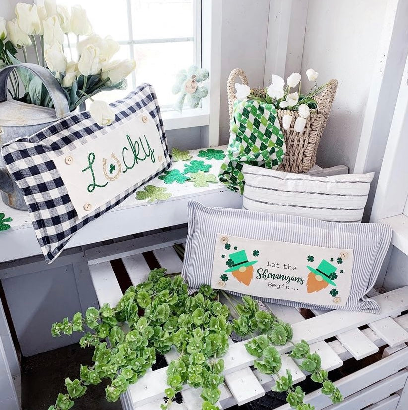 GIFT GUIDE:  FOR THOSE THAT ARE HARD TO BUY FOR!  SEASONAL SET: Buffalo Check Gingham Pillow (comes w/ foam insert & these 4 panels in back pocket)  SUNFLOWERS, SNOWMAN SCARVES, BE MY VALENTINE, SUMMER VINTAGE CAMPER From PillowPanels