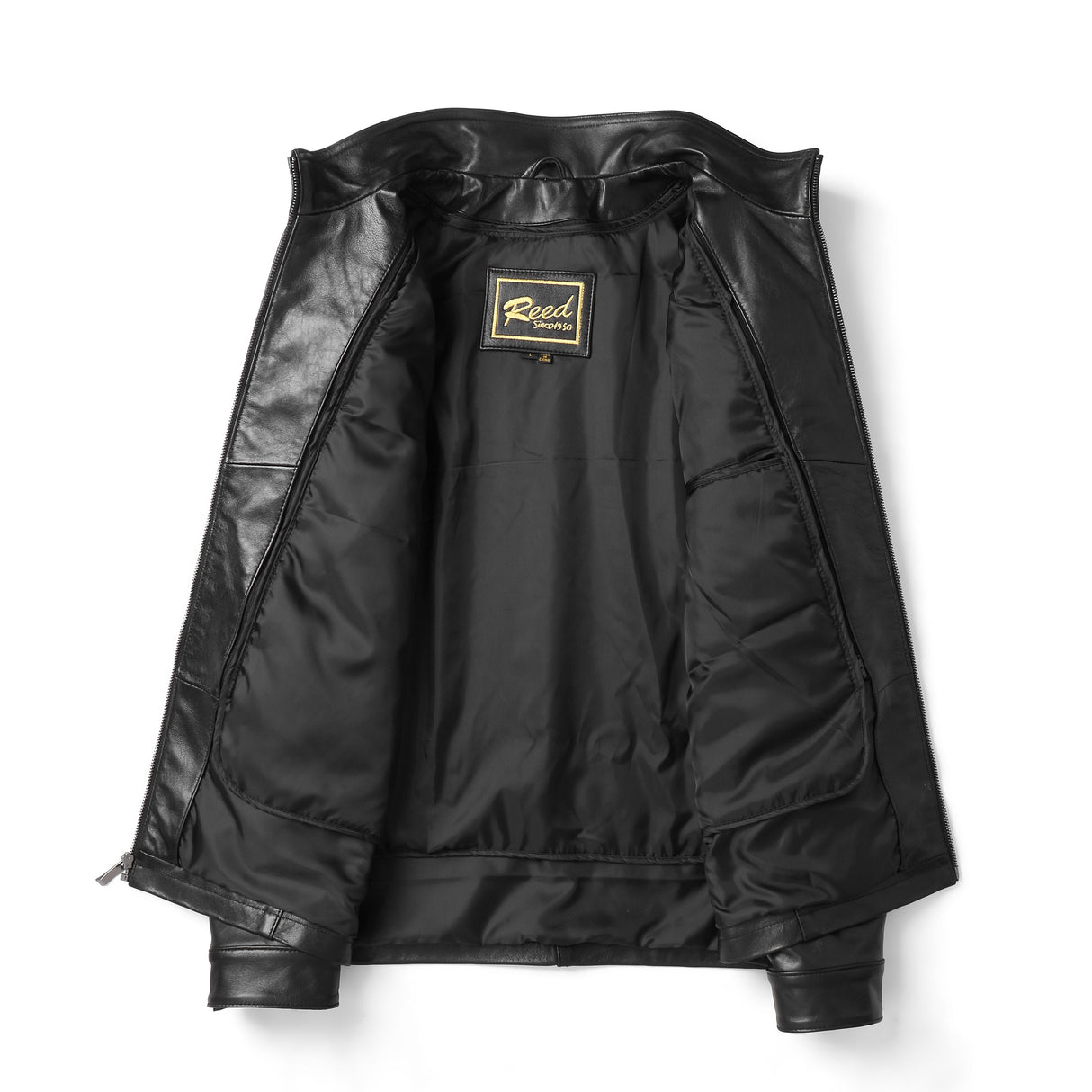 REED EST. 1950 Men's Jacket Genuine Lambskin Leather Stand UP Collar Winners Coat - Imported from Reed Leather