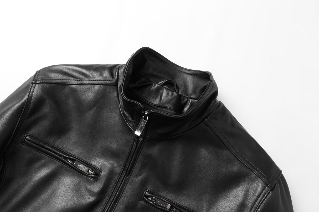 REED EST. 1950 Men's Jacket Genuine Lambskin Leather Stand UP Collar Winners Coat - Imported from Reed Leather