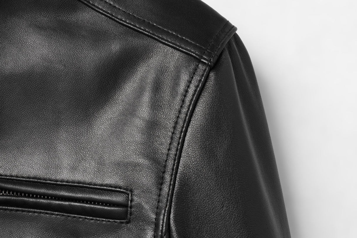 REED EST. 1950 Men's Jacket Genuine Lambskin Leather Stand UP Collar Winners Coat - Imported from Reed Leather