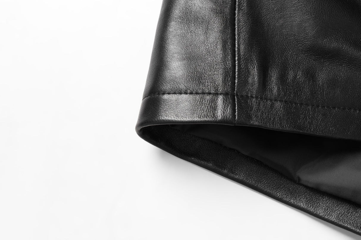 REED EST. 1950 Men's Jacket Genuine Lambskin Leather Stand UP Collar Winners Coat - Imported from Reed Leather