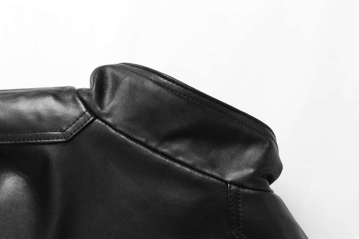 REED EST. 1950 Men's Jacket Genuine Lambskin Leather Stand UP Collar Winners Coat - Imported from Reed Leather