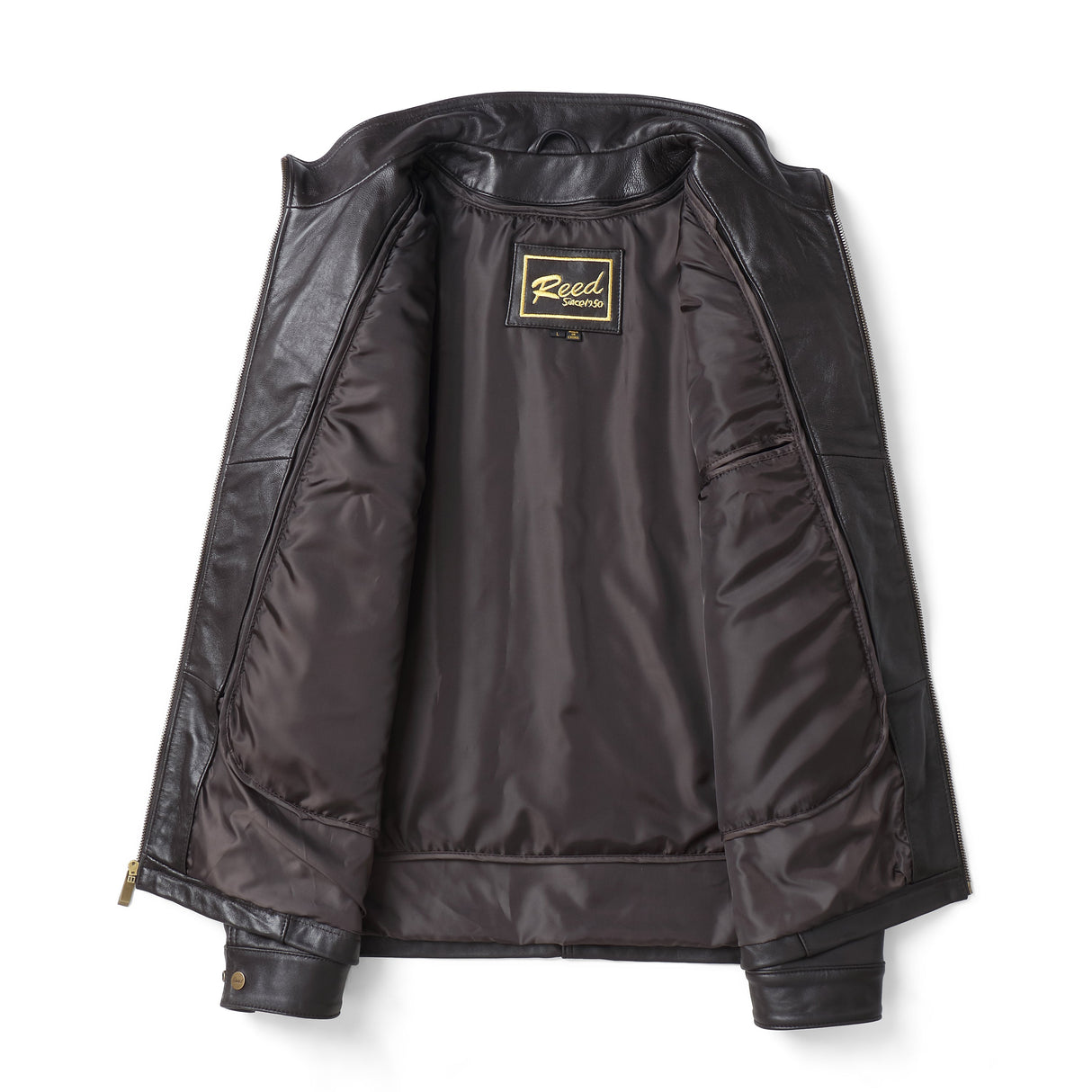 REED EST. 1950 Men's Jacket Genuine Lambskin Leather Stand UP Collar Winners Coat - Imported from Reed Leather