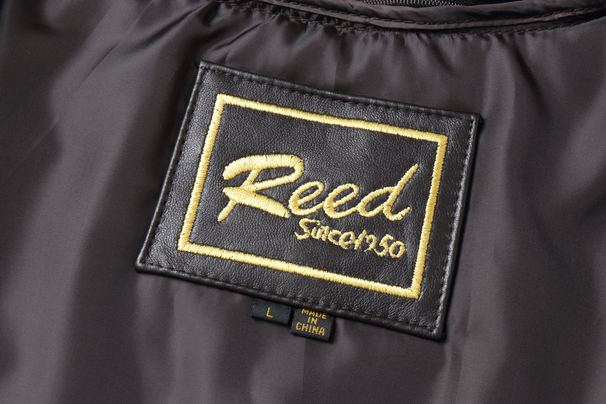REED EST. 1950 Men's Jacket Genuine Lambskin Leather Stand UP Collar Winners Coat - Imported from Reed Leather