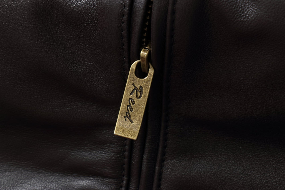 REED EST. 1950 Men's Jacket Genuine Lambskin Leather Stand UP Collar Winners Coat - Imported from Reed Leather