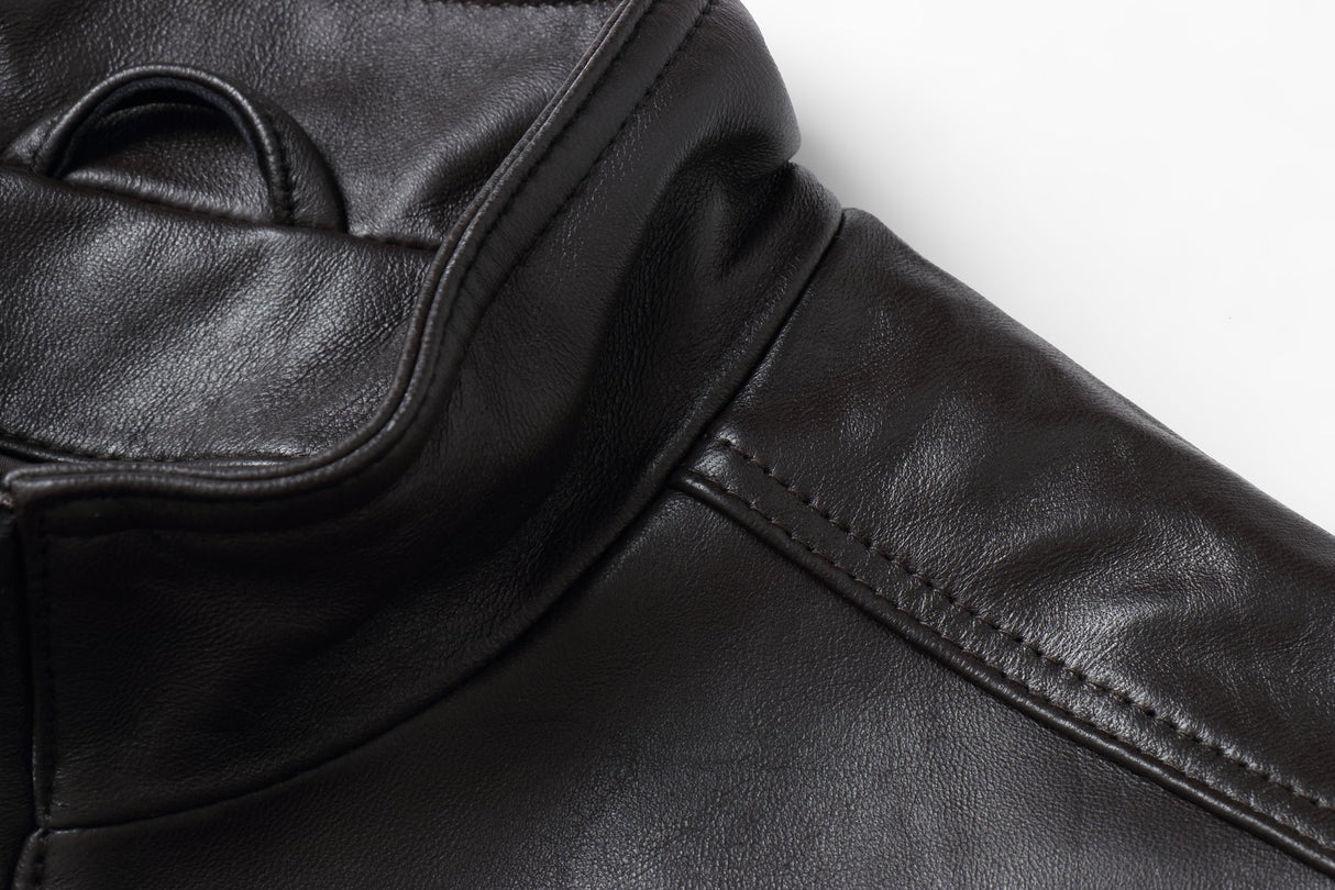 REED EST. 1950 Men's Jacket Genuine Lambskin Leather Stand UP Collar Winners Coat - Imported from Reed Leather