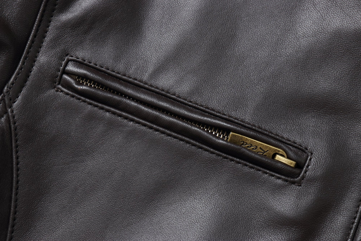 REED EST. 1950 Men's Jacket Genuine Lambskin Leather Stand UP Collar Winners Coat - Imported from Reed Leather