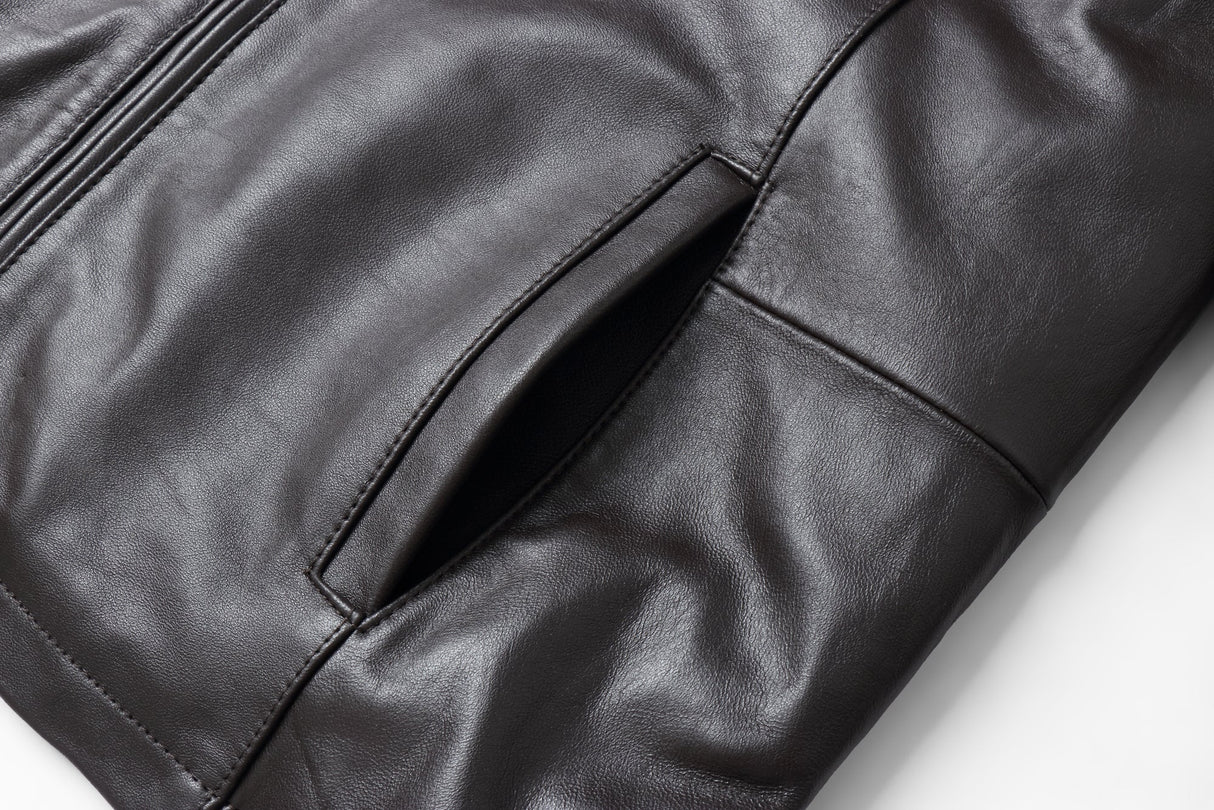 REED EST. 1950 Men's Jacket Genuine Lambskin Leather Stand UP Collar Winners Coat - Imported from Reed Leather
