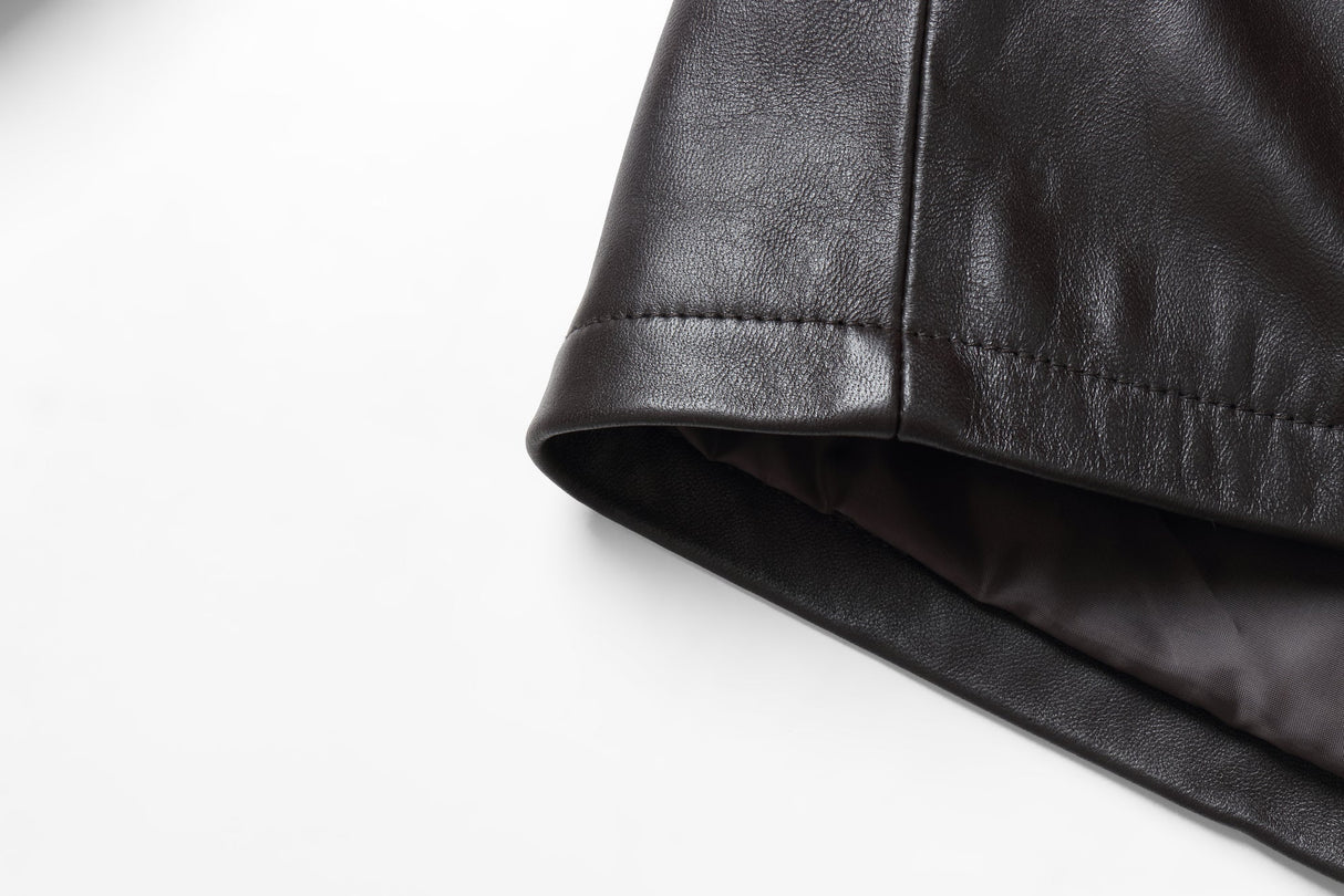 REED EST. 1950 Men's Jacket Genuine Lambskin Leather Stand UP Collar Winners Coat - Imported from Reed Leather
