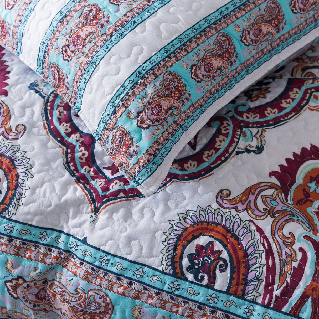 DaDa Bedding Bohemian Summertime White Blue Floral Paisley Bedspread Set (KSX-003) from DaDalogy Bedding Collection
