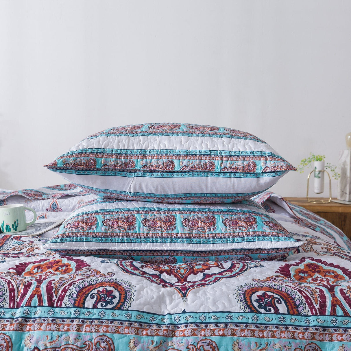 DaDa Bedding Bohemian Summertime White Blue Floral Paisley Bedspread Set (KSX-003) from DaDalogy Bedding Collection