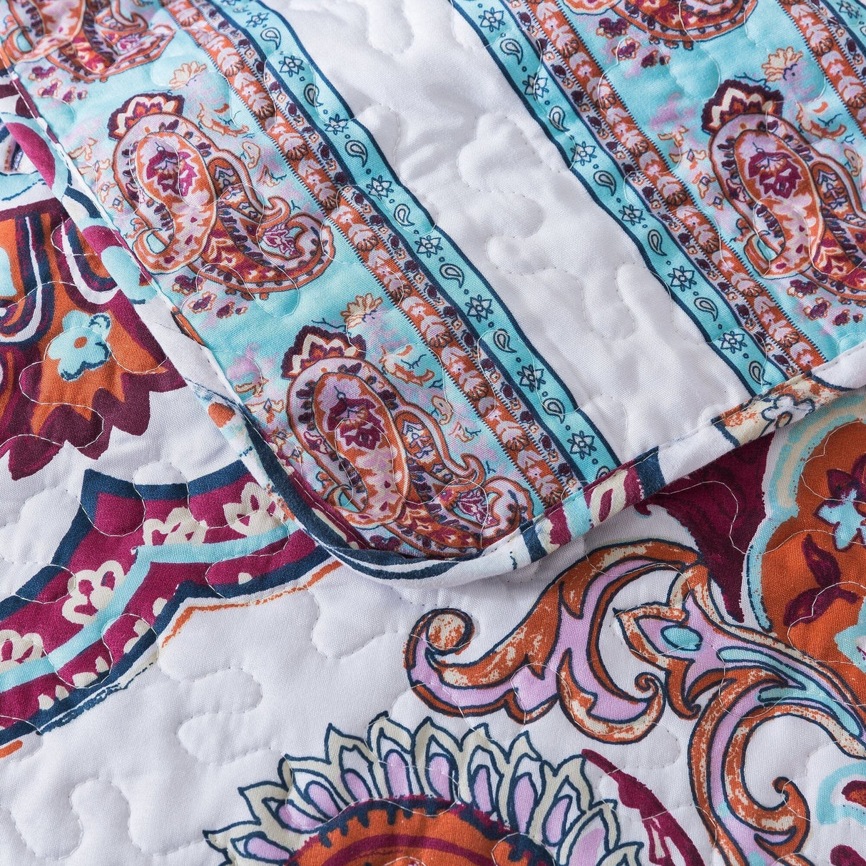 DaDa Bedding Bohemian Summertime White Blue Floral Paisley Bedspread Set (KSX-003) from DaDalogy Bedding Collection