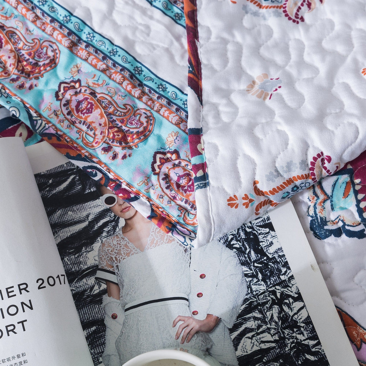 DaDa Bedding Bohemian Summertime White Blue Floral Paisley Bedspread Set (KSX-003) from DaDalogy Bedding Collection