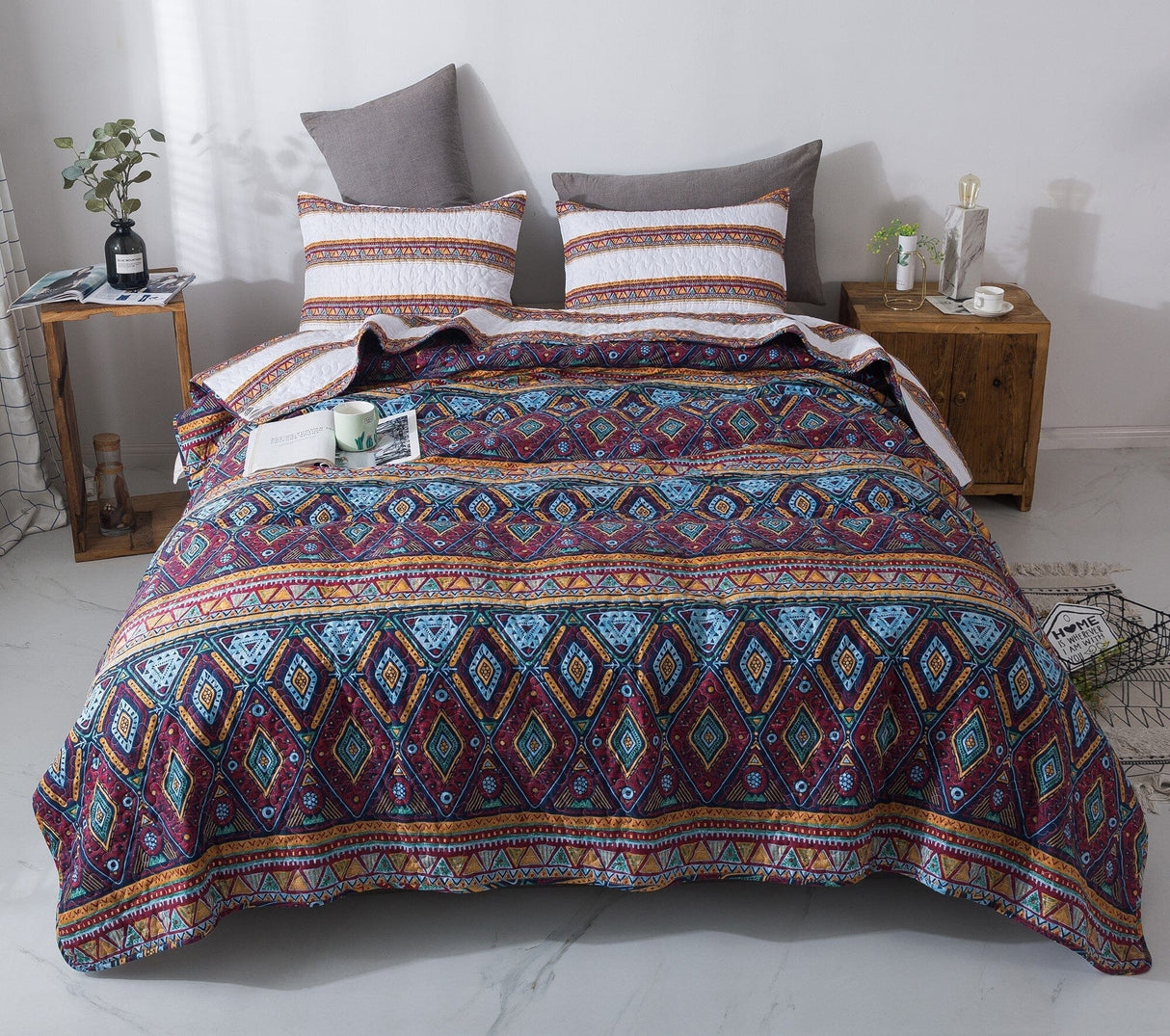 DaDa Bedding Southwestern Aztec Bohemian Desert Tribal Quilted Bedspread Set (KSX-002) from DaDalogy Bedding Collection