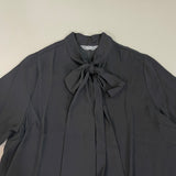MARTHA STEWART Woven Front Button Blouse Top Tie Neck Women's Sz L Francesca Black (New) from PayWut