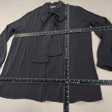 MARTHA STEWART Woven Front Button Blouse Top Tie Neck Women's Sz L Francesca Black (New) from PayWut