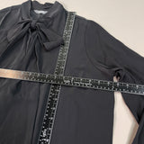 MARTHA STEWART Woven Front Button Blouse Top Tie Neck Women's Sz L Francesca Black (New) from PayWut