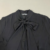 MARTHA STEWART Woven Front Button Blouse Top Tie Neck Women's Sz L Francesca Black (New) from PayWut