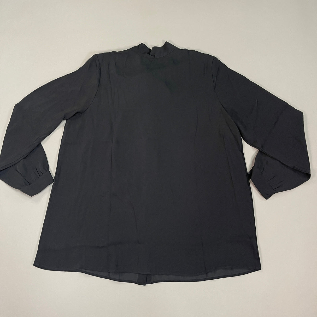 MARTHA STEWART Woven Front Button Blouse Top Tie Neck Women's Sz L Francesca Black (New) from PayWut