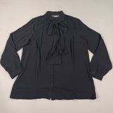 MARTHA STEWART Woven Front Button Blouse Top Tie Neck Women's Sz M Black (New) from PayWut