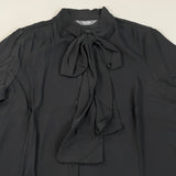 MARTHA STEWART Woven Front Button Blouse Top Tie Neck Women's Sz M Black (New) from PayWut