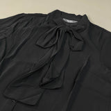 MARTHA STEWART Woven Front Button Blouse Top Tie Neck Women's Sz M Black (New) from PayWut