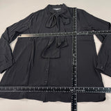 MARTHA STEWART Woven Front Button Blouse Top Tie Neck Women's Sz M Black (New) from PayWut