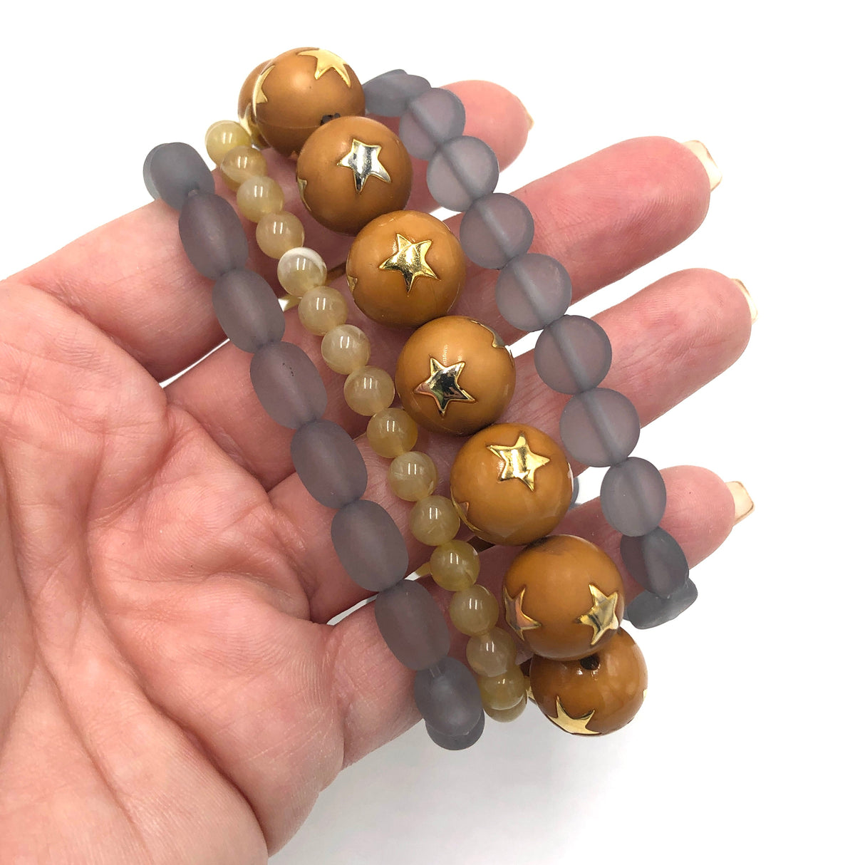 Caramel & Grey Star Stack & Stretch Bracelets Set from Leetie Lovendale