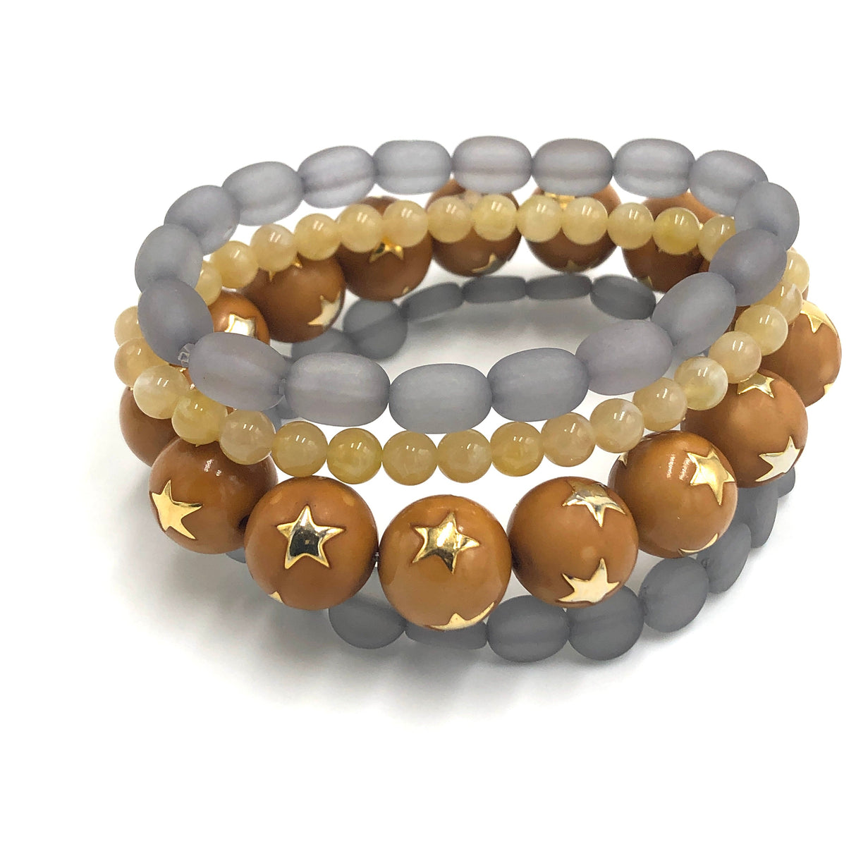 Caramel & Grey Star Stack & Stretch Bracelets Set from Leetie Lovendale