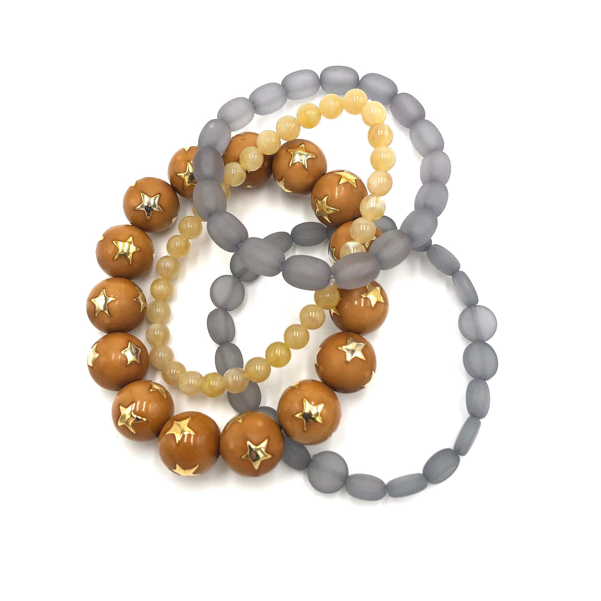 Caramel & Grey Star Stack & Stretch Bracelets Set from Leetie Lovendale