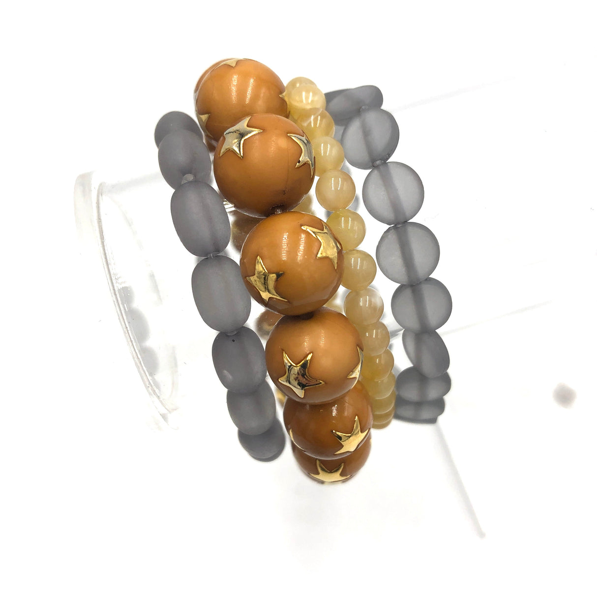 Caramel & Grey Star Stack & Stretch Bracelets Set from Leetie Lovendale