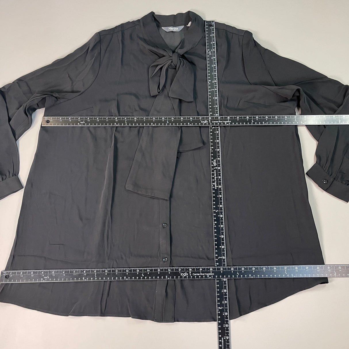 MARTHA STEWART Woven Front Button Blouse Top Tie Neck Women's Sz 2X Francesca Black (New) from PayWut