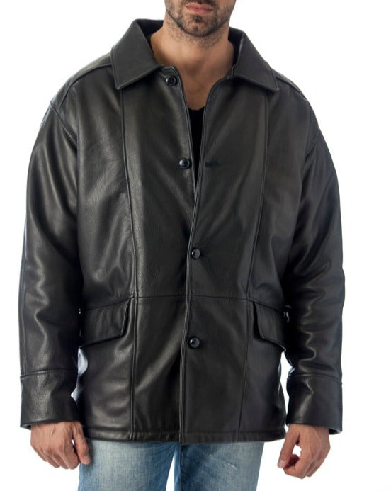 REED Men's Premium Four Button Car Coat Leather Jacket Made in USA from Reed Leather