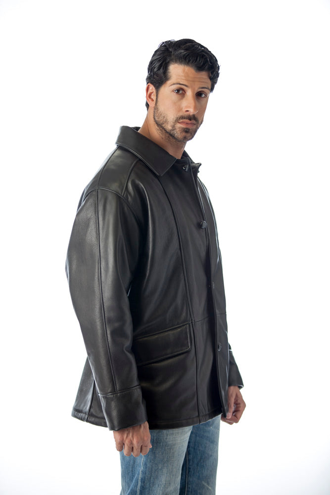 REED Men's Premium Four Button Car Coat Leather Jacket Made in USA from Reed Leather