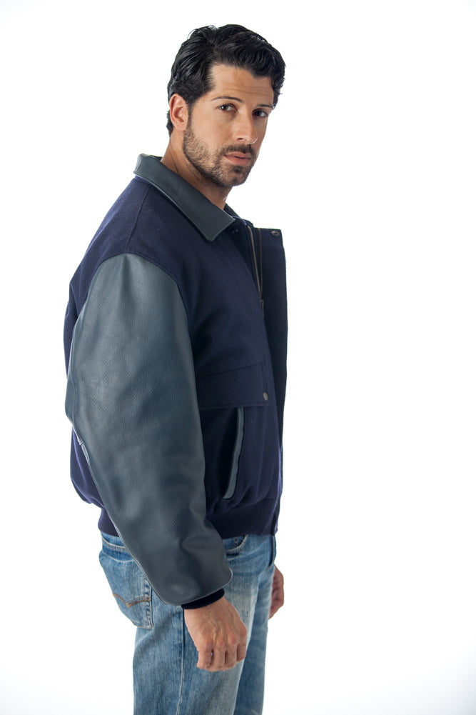 Leather Varsity Bomber Wool Leather Jacket Made in USA From Reed Leather