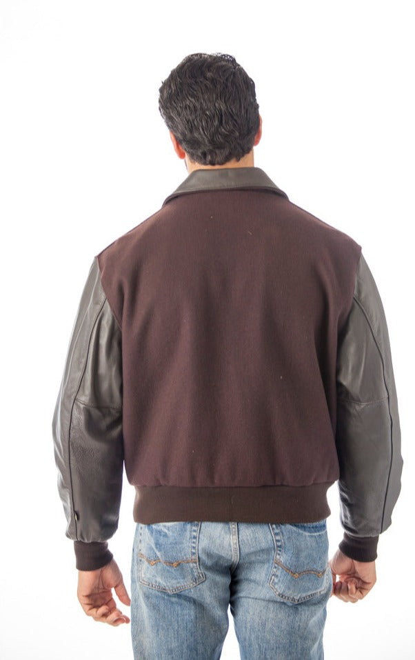 Leather Varsity Bomber Wool Leather Jacket Made in USA From Reed Leather